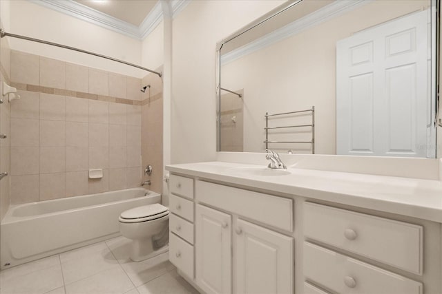 14 Camino Real Blvd Unit 14, Howey In The Hills, FL 34737 - bathroom with toilet, shower / bathtub combination, tile patterned floors, vanity, and ornamental molding