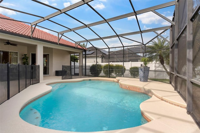 2359 Baronsmede Ct, Winter Garden, FL 34787 - view of swimming pool featuring a patio, ceiling fan, and glass enclosure