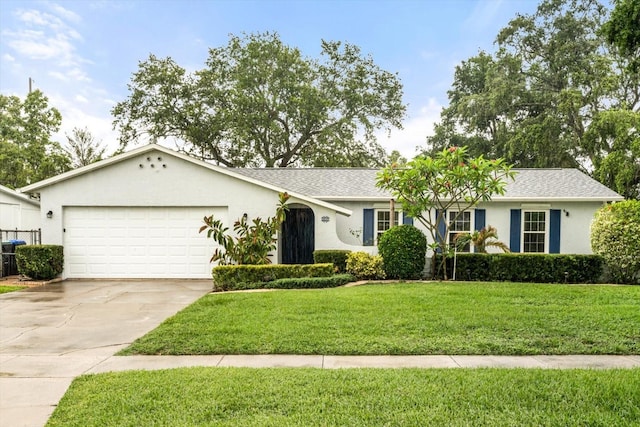 7011 Archwood Dr, Orlando, FL 32819 - single story home with a garage, stucco siding, concrete driveway, a front lawn, and roof with shingles