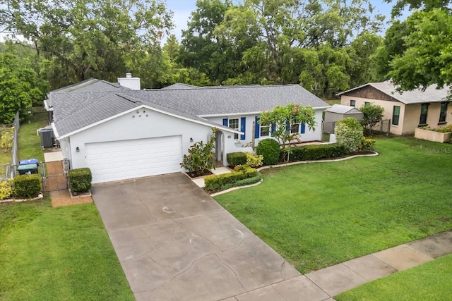 7011 Archwood Dr, Orlando, FL 32819 - ranch-style house with roof with shingles, an attached garage, driveway, and a front yard