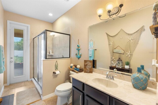 3551 Statham Dr, Apopka, FL 32712 - full bathroom with vanity, toilet, a stall shower, and tile patterned floors