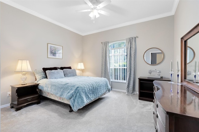 718 Glen Eagle Dr, Winter Springs, FL 32708 - bedroom with light carpet, crown molding, baseboards, and ceiling fan