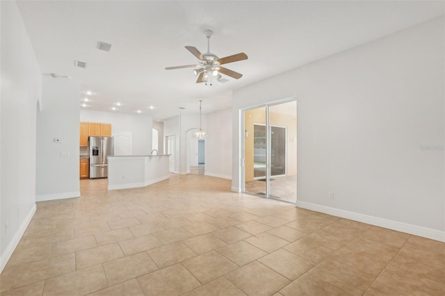604 Cheviot Ct, Apopka, FL 32712 - unfurnished living room with ceiling fan, baseboards, and light tile patterned floors