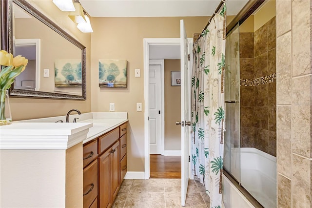 676 Dunblane Dr, Winter Park, FL 32792 - full bathroom with vanity, shower / bath combination with curtain, tile patterned floors, and baseboards