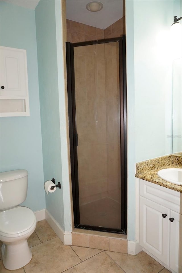 1320 NW 3rd Ave Unit 238, Gainesville, FL 32603 - bathroom featuring vanity, a stall shower, toilet, and tile patterned floors