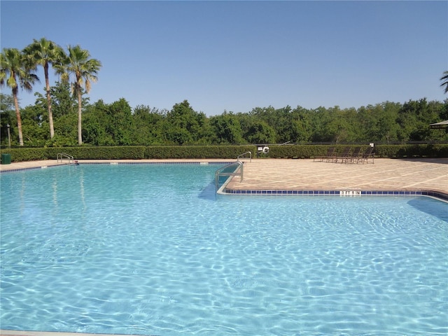 2451 Strandhill St, Orlando, FL 32824 - community pool featuring a patio area and a wooded view