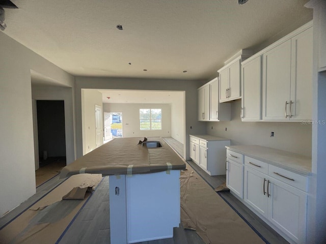 1356 Lumpini St, Saint Cloud, FL 34771 - kitchen with a sink, a kitchen island, white cabinetry, and dark wood-type flooring