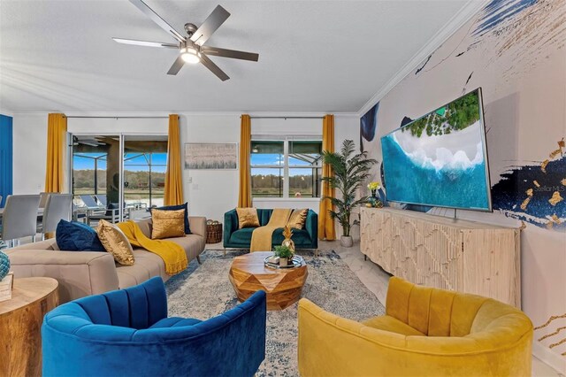 4161 Paragraph Dr, Kissimmee, FL 34746 - living area featuring ornamental molding and ceiling fan