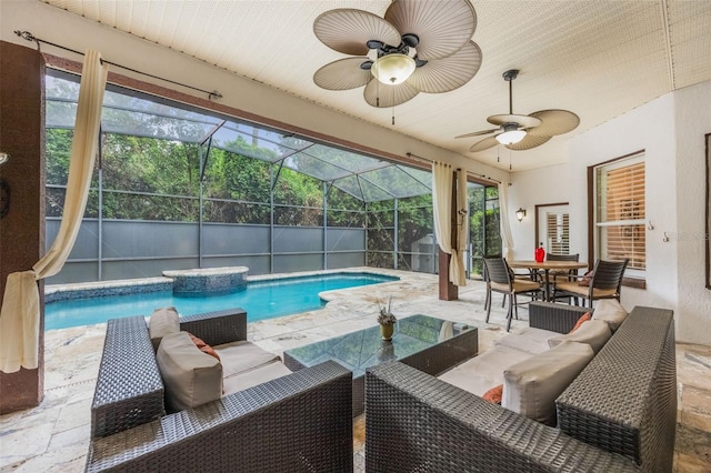 1874 Royal Majesty Ct, Oviedo, FL 32765 - view of pool with a patio area, an outdoor hangout area, outdoor dining area, and ceiling fan