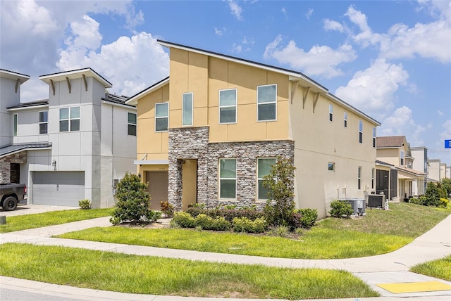 1809 Tropical Palms Cir, Kissimmee, FL 34747 - view of front of property featuring stone siding, stucco siding, a garage, concrete driveway, and a residential view