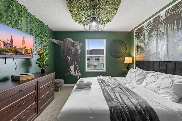 1809 Tropical Palms Cir, Kissimmee, FL 34747 - carpeted bedroom featuring a textured ceiling and a chandelier