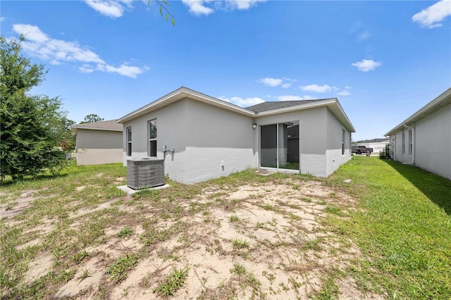 236 Miles Ct, Davenport, FL 33837 - rear view of property featuring stucco siding, central AC, and a lawn