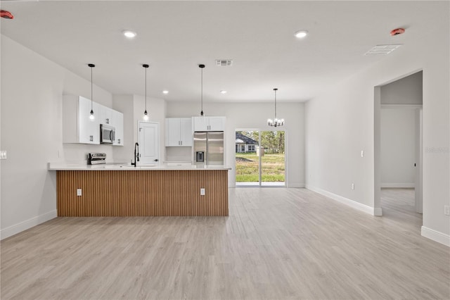 3749 SW 131st St, Ocala, FL 34473 - kitchen with appliances with stainless steel finishes, a peninsula, light wood-style floors, a sink, and recessed lighting