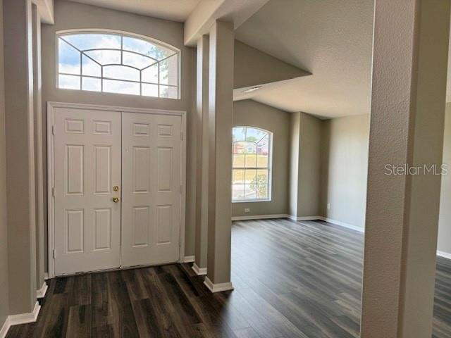 307 Dalton Ct, Davenport, FL 33897 - foyer with dark wood finished floors and baseboards