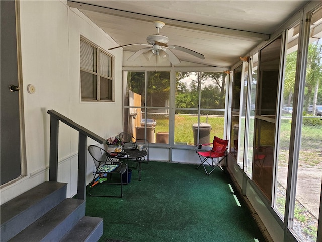 1525 Hilltop Rd, Casselberry, FL 32707 - sunroom / solarium featuring entry steps, ceiling fan, healthy amount of natural light, and vaulted ceiling