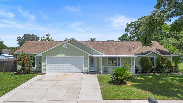 6906 Sawmill Blvd, Ocoee, FL 34761 - single story home featuring a porch, a garage, concrete driveway, and a shingled roof