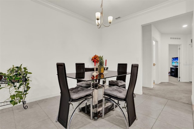 804 Glen Creek Ct, Fruitland Park, FL 34731 - dining room with light tile patterned flooring, a chandelier, ornamental molding, and baseboards
