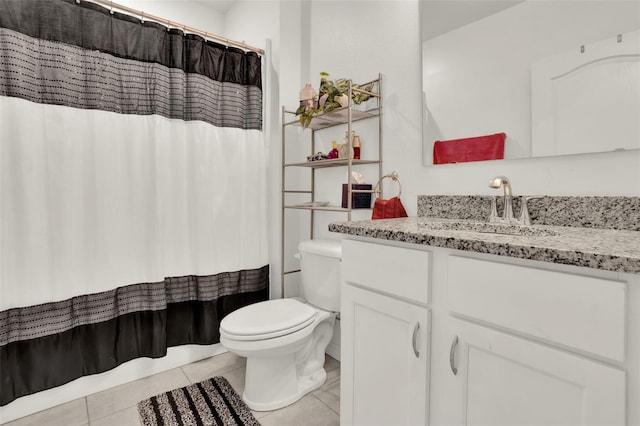 804 Glen Creek Ct, Fruitland Park, FL 34731 - bathroom with toilet, vanity, tile patterned flooring, and curtained shower