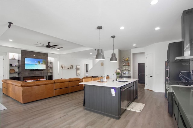 95353 Orchid Blossom Trl, Fernandina Beach, FL 32034 - kitchen with a sink, dishwasher, a ceiling fan, light countertops, and light wood-type flooring