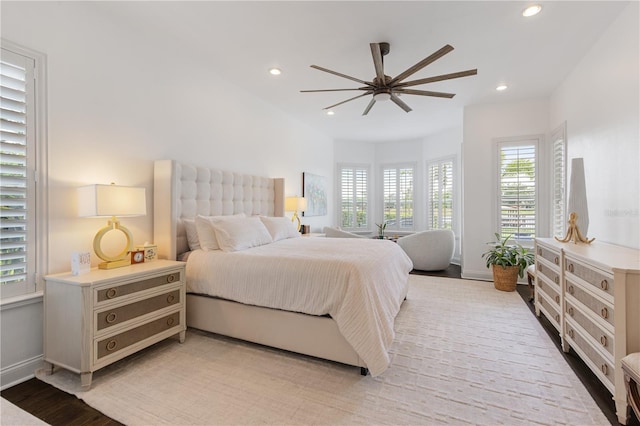 11018 Lake Butler Blvd, Windermere, FL 34786 - bedroom featuring recessed lighting, baseboards, light wood finished floors, and a ceiling fan