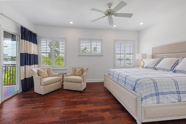 11018 Lake Butler Blvd, Windermere, FL 34786 - bedroom with access to exterior, wood finished floors, recessed lighting, baseboards, and ceiling fan