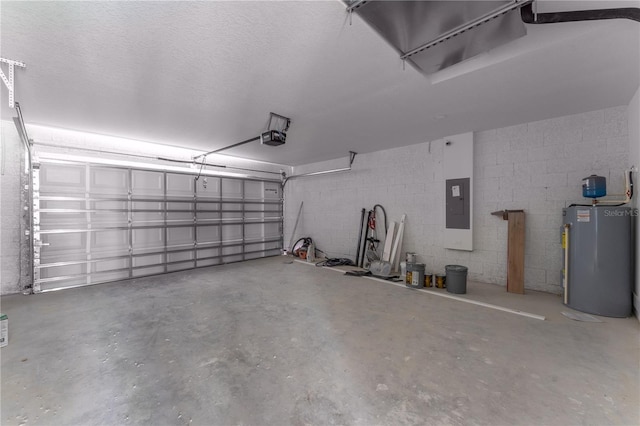 9299 N Tahiti Way, Citrus Springs, FL 34433 - garage with water heater, electric panel, a garage door opener, and concrete block wall