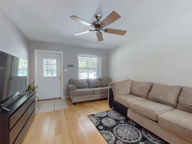 720 Meadow St, Sanford, FL 32773 - living room featuring ceiling fan, light wood-style floors, and a textured ceiling