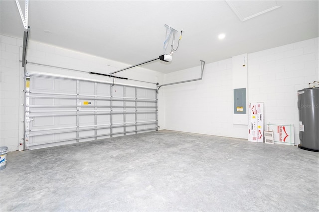 10333 N Halsey Way, Citrus Springs, FL 34434 - garage featuring water heater, a garage door opener, electric panel, and concrete block wall