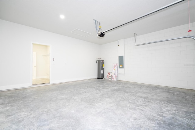 10333 N Halsey Way, Citrus Springs, FL 34434 - garage with water heater, electric panel, a garage door opener, and concrete block wall