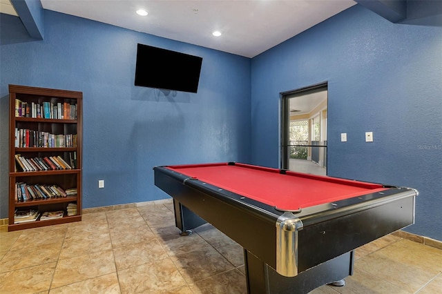 9051 Treasure Trove Ln Unit 505, Kissimmee, FL 34747 - recreation room with billiards table, baseboards, recessed lighting, and a textured wall