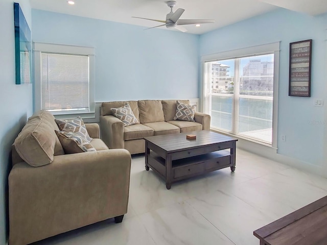 215 Medallion Blvd Unit G, Madeira Beach, FL 33708 - living area with a ceiling fan and recessed lighting