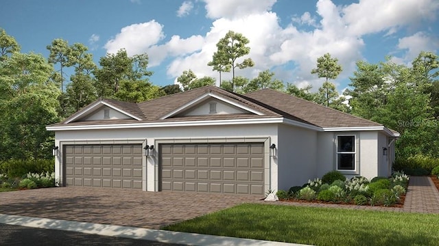 3142 Torta Ct, Bradenton, FL 34211 - single story home with stucco siding, decorative driveway, and a garage