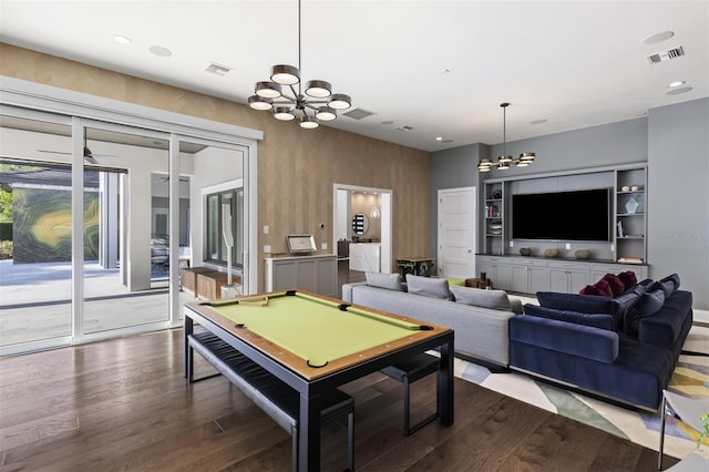 3428 Chaine Du Lac Blvd, Windermere, FL 34786 - game room featuring a chandelier, hardwood / wood-style floors, billiards table, and recessed lighting