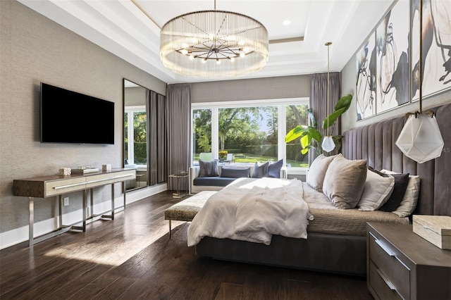 3428 Chaine Du Lac Blvd, Windermere, FL 34786 - bedroom featuring a raised ceiling, hardwood / wood-style flooring, a chandelier, and recessed lighting