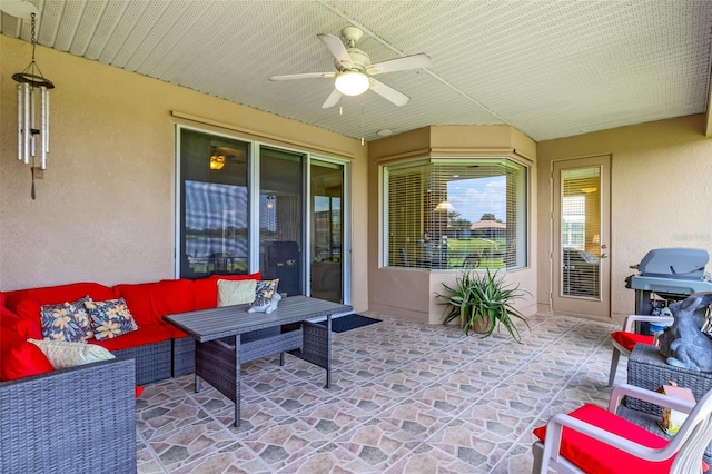 2631 Captains Ct, Kissimmee, FL 34746 - view of patio / terrace featuring a ceiling fan, outdoor lounge area, a grill, and outdoor dining area