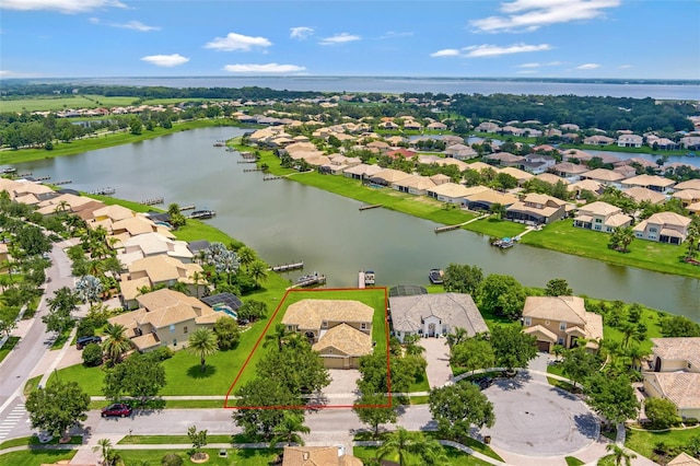 2631 Captains Ct, Kissimmee, FL 34746 - aerial perspective of suburban area featuring property boundaries highlighted and a large body of water