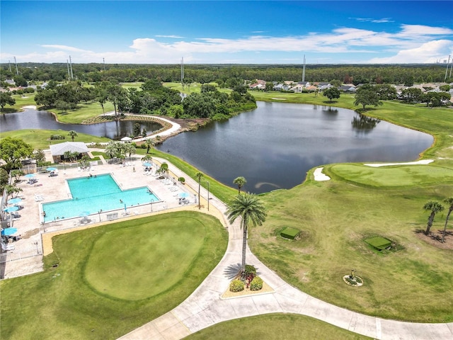 3944 Atrium Dr Unit 4, Orlando, FL 32822 - bird's eye view of a pool area, a nearby body of water, a local golf course, and a tree filled landscape