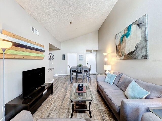 3944 Atrium Dr Unit 4, Orlando, FL 32822 - living area with lofted ceiling, wood finished floors, and a textured ceiling