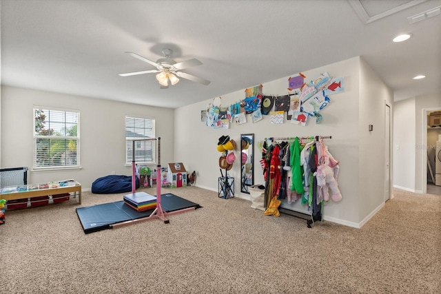 10996 Inside Loop, Orlando, FL 32825 - workout room featuring carpet, a ceiling fan, and recessed lighting