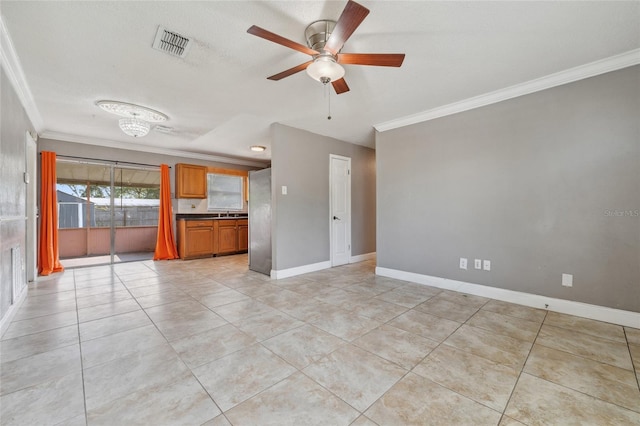 510 Peach Tree Ln, Altamonte Springs, FL 32701 - unfurnished living room with ornamental molding, ceiling fan, and light tile patterned flooring
