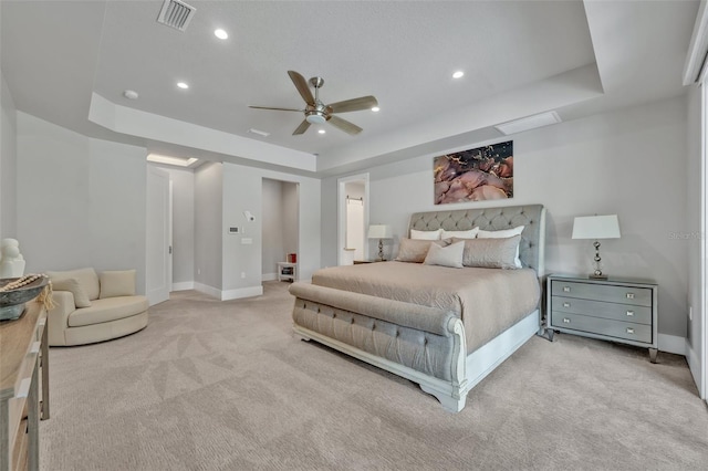 2459 Mcgregor Oaks Ln, Deland, FL 32720 - bedroom with carpet, a raised ceiling, baseboards, recessed lighting, and a ceiling fan