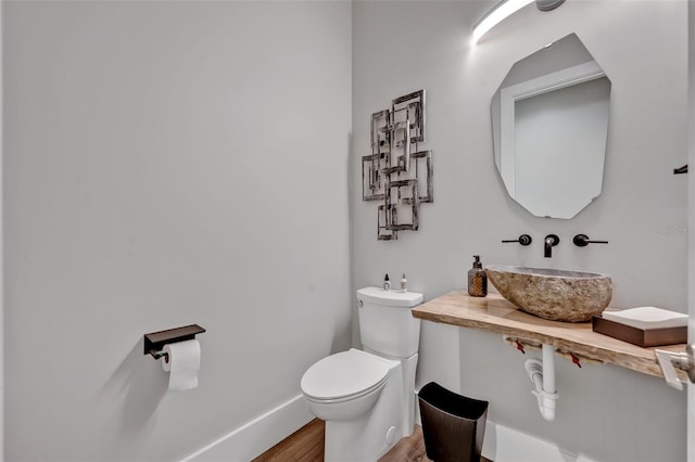 2459 Mcgregor Oaks Ln, Deland, FL 32720 - bathroom with toilet, a sink, wood finished floors, and baseboards