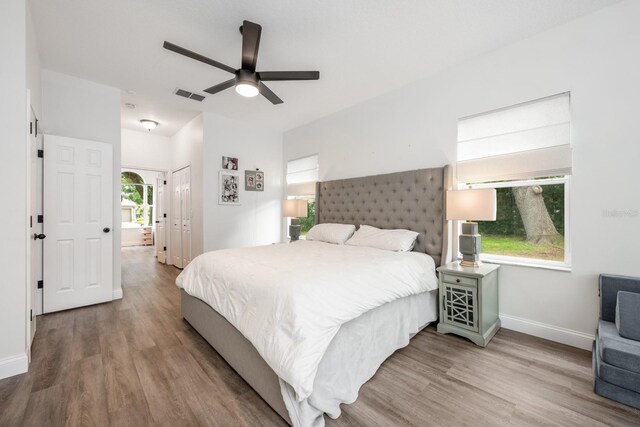 10241 Pointview Ct, Orlando, FL 32836 - bedroom with wood finished floors, baseboards, a closet, and ceiling fan