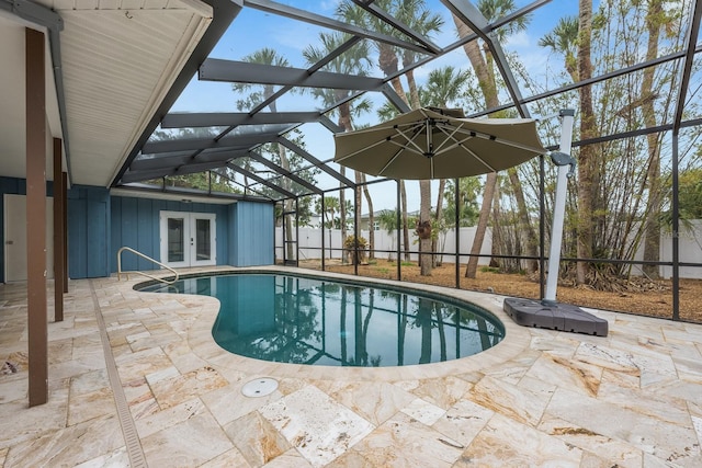 5108 Saint Albans Ave, Siesta Key, FL 34242 - view of pool with french doors, a patio area, and glass enclosure