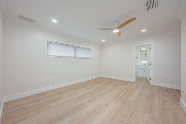 5108 Saint Albans Ave, Siesta Key, FL 34242 - spare room with ceiling fan, ornamental molding, light wood-style flooring, recessed lighting, and baseboards