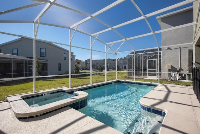 8986 Cabot Cliffs Dr, Davenport, FL 33896 - view of pool with a lawn, a residential view, and glass enclosure