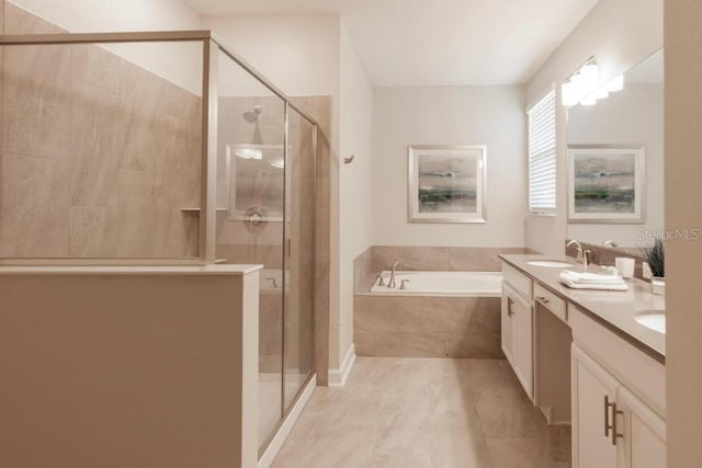 8986 Cabot Cliffs Dr, Davenport, FL 33896 - full bathroom with a bath, double vanity, and a shower stall
