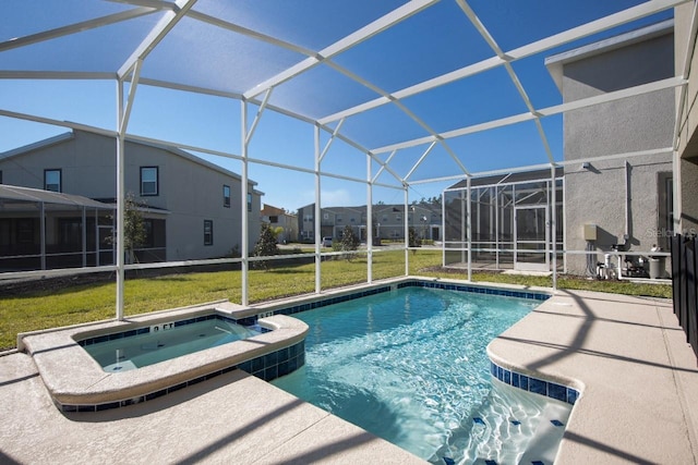8986 Cabot Cliffs Dr, Davenport, FL 33896 - view of swimming pool with a residential view, a lawn, and glass enclosure