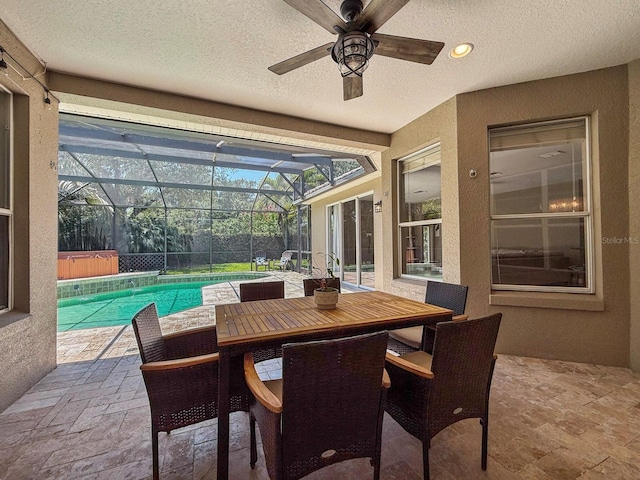 3307 Kentshire Blvd, Ocoee, FL 34761 - view of patio / terrace featuring a ceiling fan, an outdoor pool, and glass enclosure
