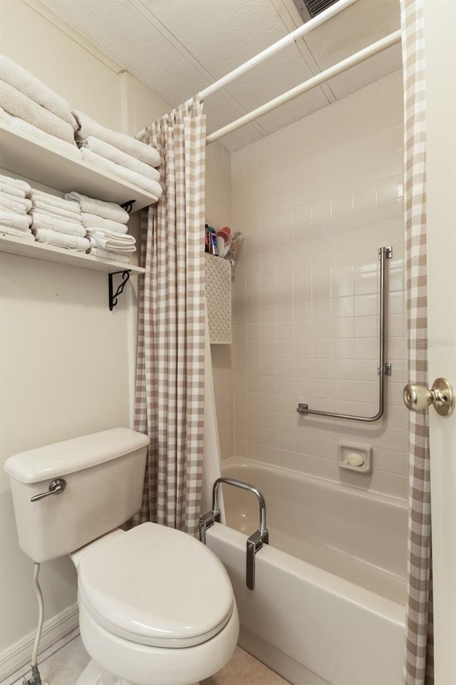 142 Florence Blvd, Debary, FL 32713 - bathroom with toilet, shower / bathtub combination with curtain, and tile patterned flooring